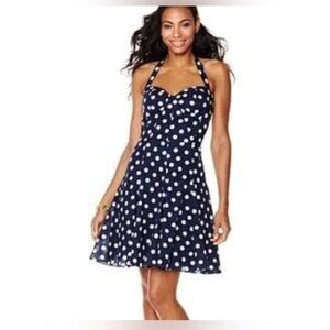Betsey Johnson Navy Polka Dot Midi Dress